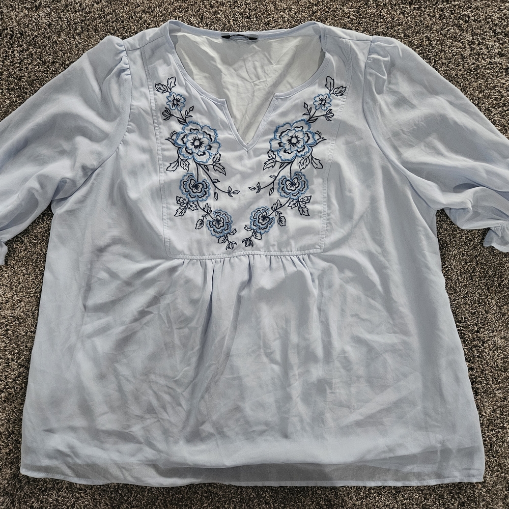 BloomChic Light Blue Floral Embroidered Blouse